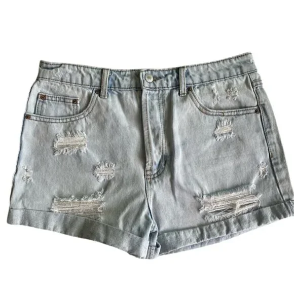 Light Blue Distressed Denim Shorts