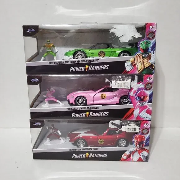 JADA Toys Power Rangers 1:24 Cars Green, Pink & Red Ranger Bundle Lot Of 3 New