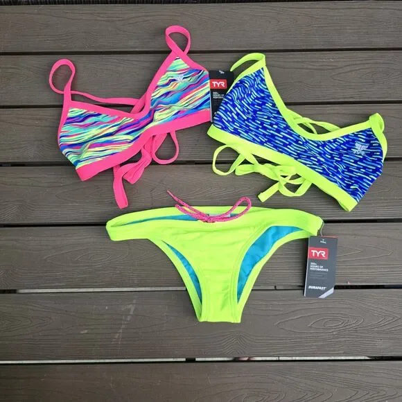 TYR Women's Neon/multi Mix & Match Tieback Tops & Micro Bikini Sz S New Sample