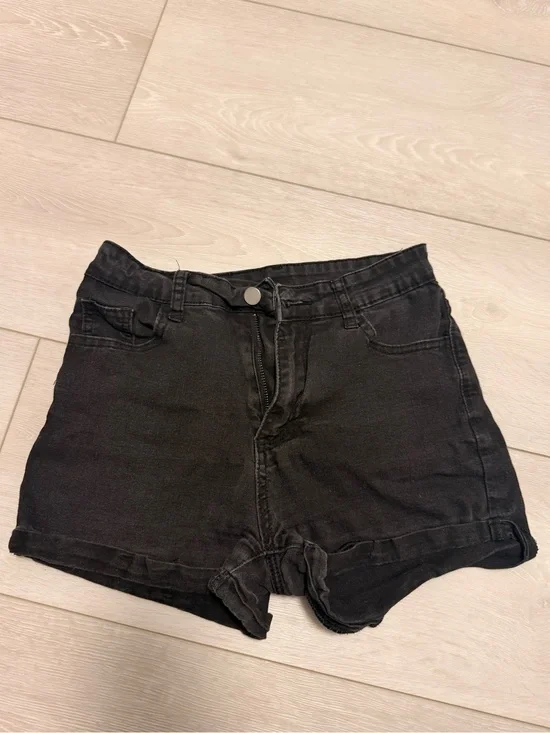 Black High-Rise Denim Shorts