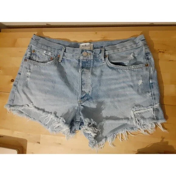 Agolde Parker Long Denim Fray Cutoff Shorts Women's 32x5 Light Blue A9010-811