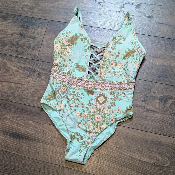 Seafolly Australia Free Spirit Lace Up Maillot One Piece Fresh Mint Size 8