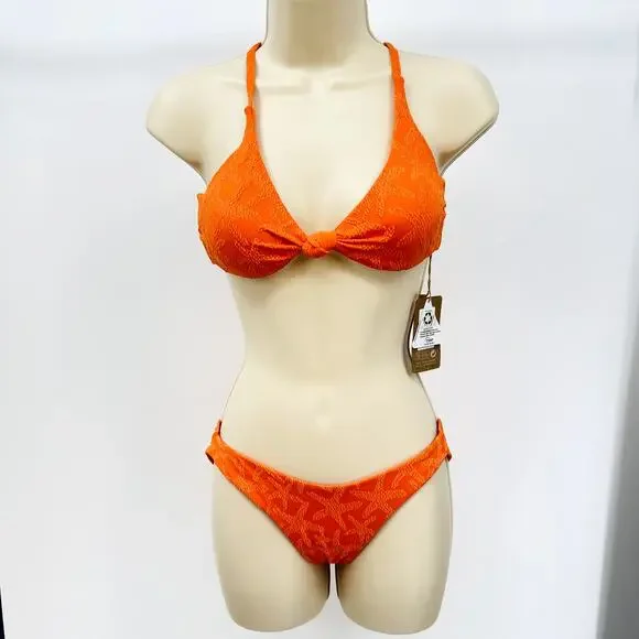 BERLOOK NWT Textured Starfish Pattern Bikini Orange S Beach Pool Vacation