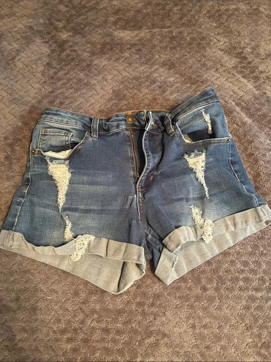 Distressed Denim Women’s Shorts — Blue