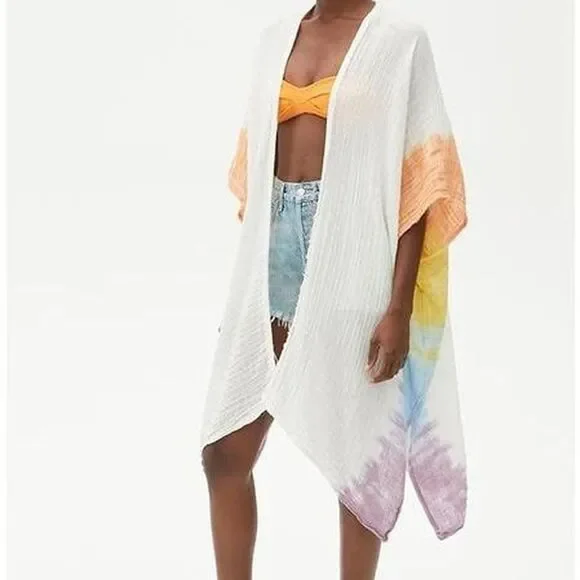 $168 Michael Stars Cotton Double Gauze Tie Dye Swim Kimono Cover Up