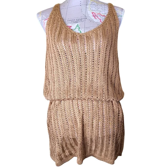 CUPSHE Size X-Large Tan Open Weave Crochet Swim Coverup Sleeveless Mini Dress