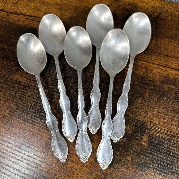 Lot of 6 VTG‎ WM Rogers Extra Silver Plate Floral Pattern Spoons Original Rogers