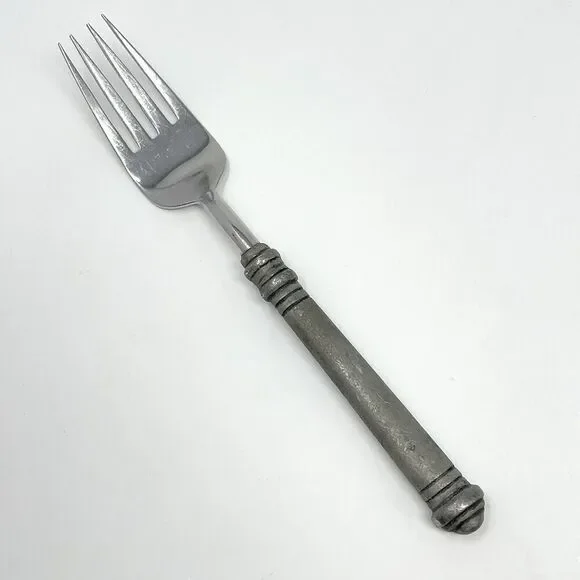Pottery Barn 70% PEWTER Banded Handle & 18/8 Stainless Dinner Fork 8”