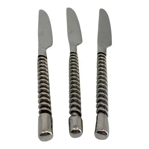 Lot Of 3 Gibson 18/8 Stainless Steel Silver Twisted Spiral Flatware Knives