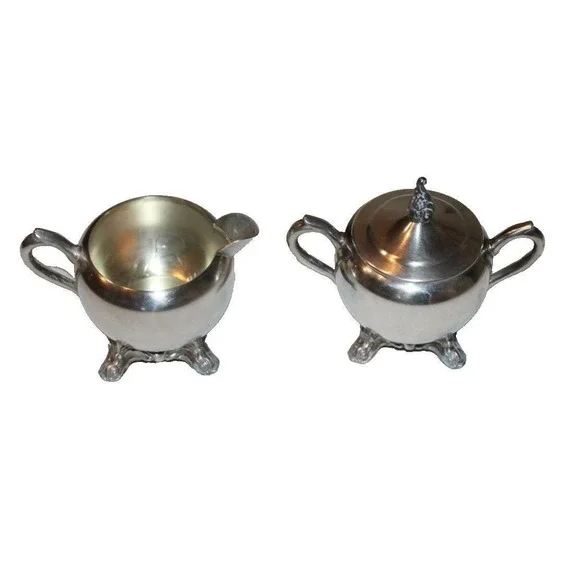 VTG F.B. Rogers Silver Co. silverplated creamer & sugar set with lid footed 1083
