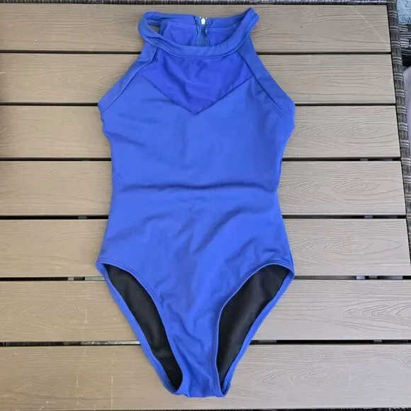 TYR Womens Eva 1 Piece Swimsuit Royal blue High Neck Zipper Back Sz S New Sample