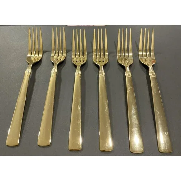 Reed & Barton Sanderling Set Of 6 Dinner Forks Korea Gold Electroplate Stainless
