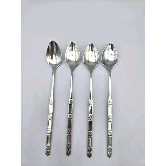 Oneida‎ Community Stainless Madrid 4 Long Iced Tea Spoons No Black Accent 7.5