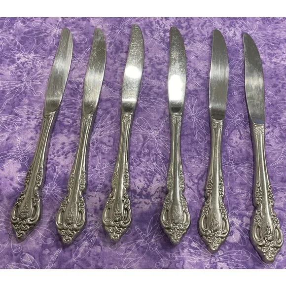 Oneida Brahms‎ Community Hollow Dinner Knives Stainless Steel Flatware Set Of 6