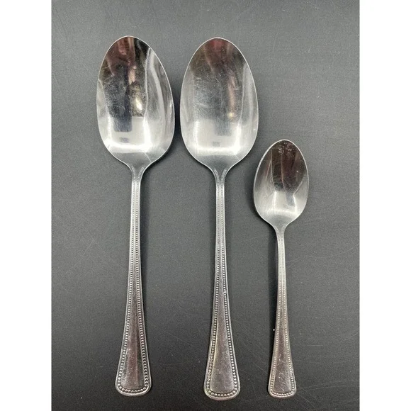1881 Rogers Oneida Patrician Stainless Flatware Lot 2 Serving Spoons 1 Teaspoon