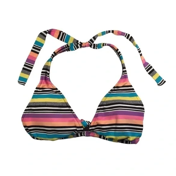 Multicolor Striped Halter Tie Bikini Top - Size Medium