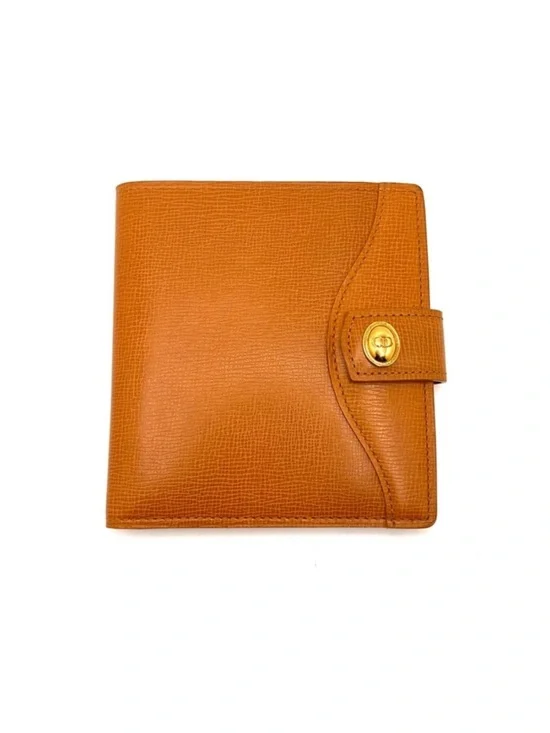 Authentic Christian Dior CD Logo Vintage Bifold Tan Leather Wallet