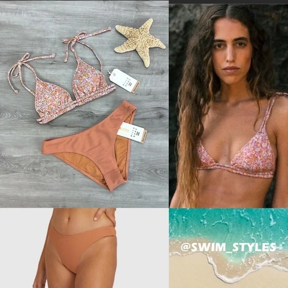 ☀️BILLABONG☀️ Chase The Sun Double Ruched Triangle TANLINES BONDI PANT BIKINI