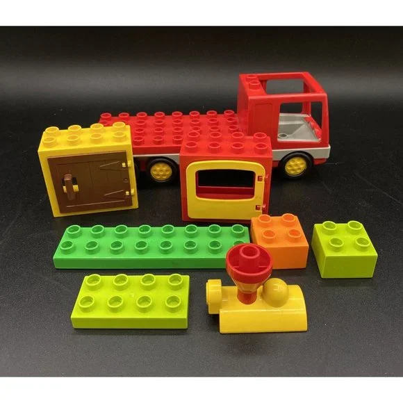Lego Duplo Vehicle Truck Red Grey Fire Brigade Set 2691 & Misc Blocks LOT 8