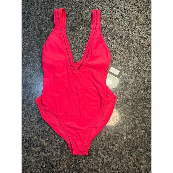 Fredericks of‎ Hollywood Capri One Piece Swimsuit Neon Pink Azalea Medium