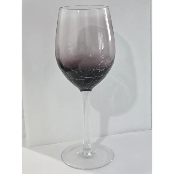 Pier 1 Amethyst Purple Crackle Wine Glass Stemware Ombre Clear Stem