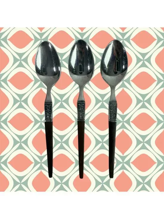 Ekco Eterna La Joya VTG Set 3 Tea Spoons Stainless Steel Faux Wood Flatware