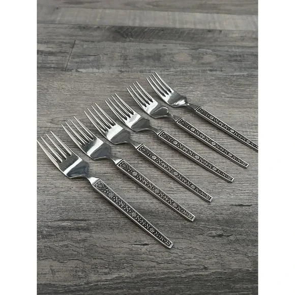 Vintage MCM United Silver Cordova Salad Forks Stainless‎ Steel Japan Set of 6