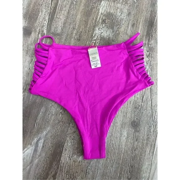 L Space Harrington Bitsy Cut High Waisted Bikini Bottoms Pink Womens Sz Small
