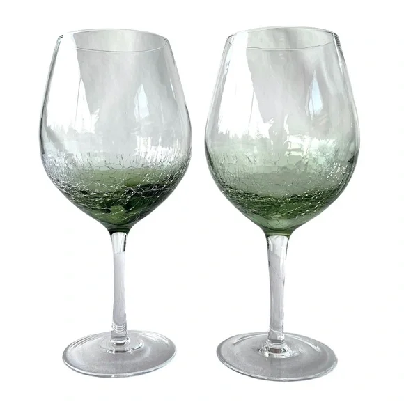 Pier 1 Green Crackle Red Wine Glasses ~ Set of 2