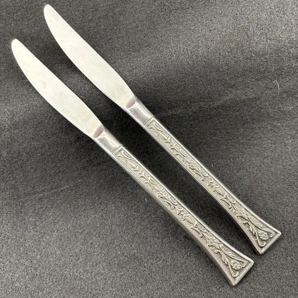 2  Siboney Grand Prix Stainless Modern Hollow Dinner Knives Textured Japan
