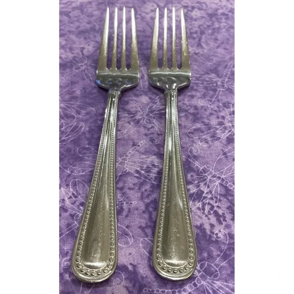 Reed & Barton Kendall Stainless Salad Forks 2 Piece Set Beaded‎ Outline Flatware