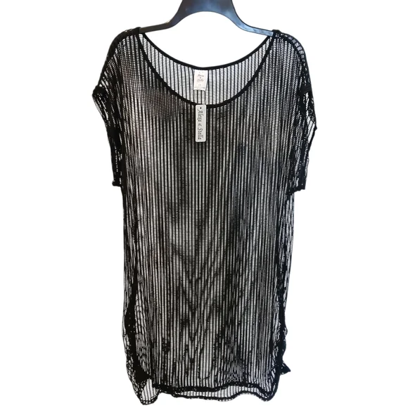 NEW Alexa And Stella Black Sheer Knit Mesh Cover Up Sixe 2X