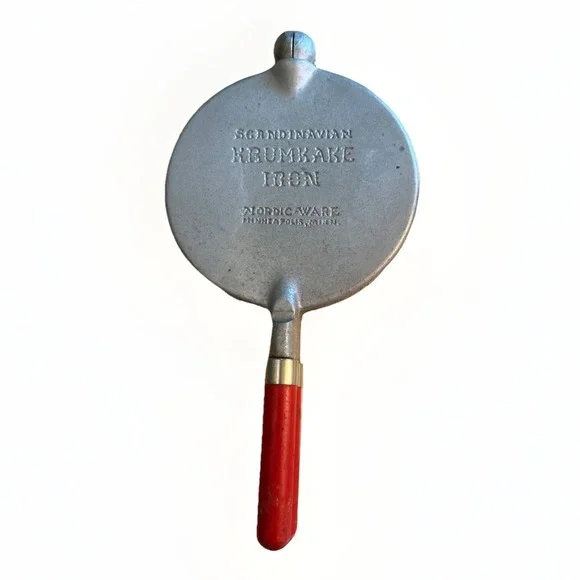 Vtg‎ Scandinavian Krumkake Iron Press Nordicware Red Wood Handles Minnesota 12