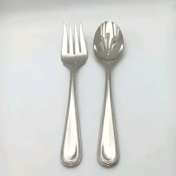 Gorham Braid Serving Hostess 2 Piece Set Spoon Fork Stainless Flatware New