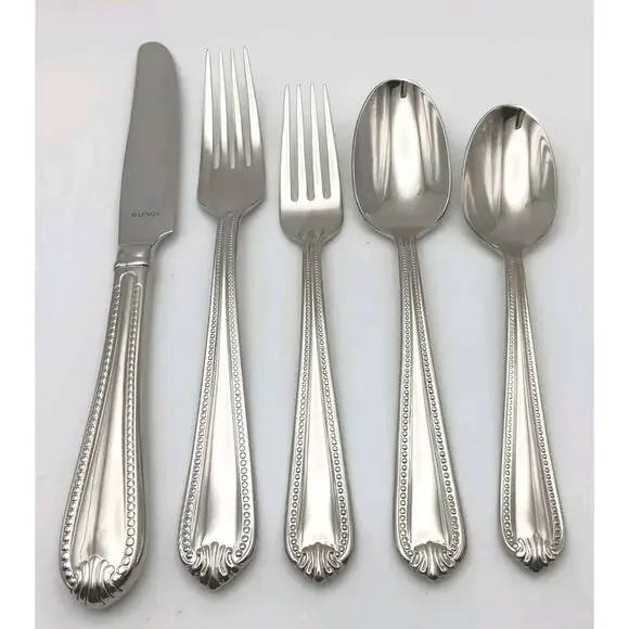 Lenox Bead Plum Tip 5 Piece Place Set 18/10 Stainless Glossy Flatware NOS