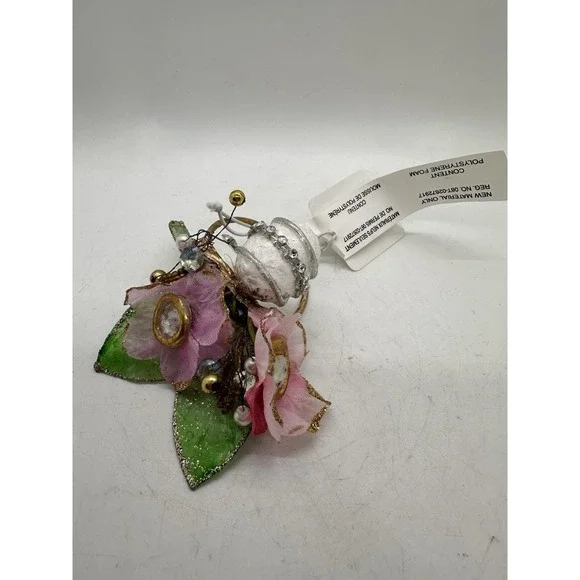 Pier 1 Capiz Shell Easter Napkin Ring Pink Floral Beaded NWT