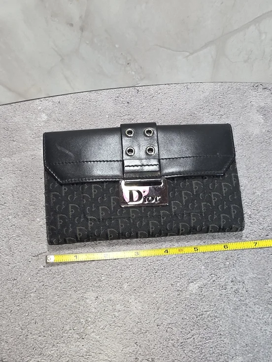Dior Black Logo Jacquard Continental Wallet with Silver Hardware
