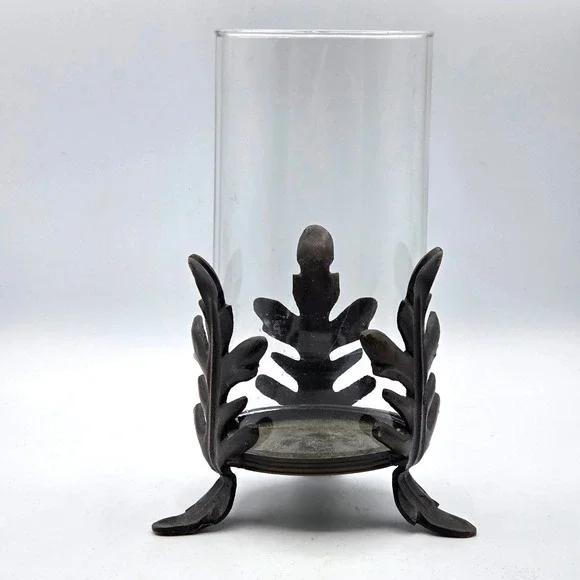 RETRO Pier 1 Hurricane Candle Holder Leaves Iron Base‎