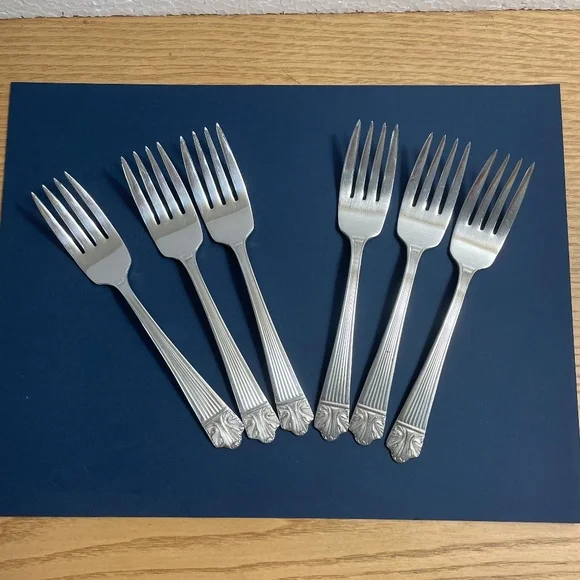 6 Lady Esther Silverplate Flatware Queen Esther by Lunt Dessert Salad Forks 1935
