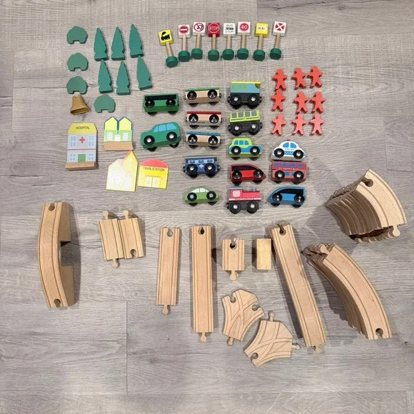 Wooden Train Set & Accessories Mixed Lot Educational Railway Play Figures Build