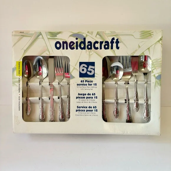 Oneida Oneidacraft 65 Piece Stainless Flatware Venus Ornate Serves 12 Vintage