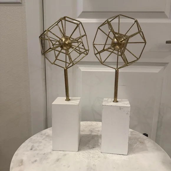 Pier 1 Gold Geometric Sculptures Pair