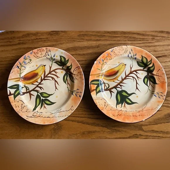 2 Bird hand painted plates, Pier 1 Imports, 8.5”
