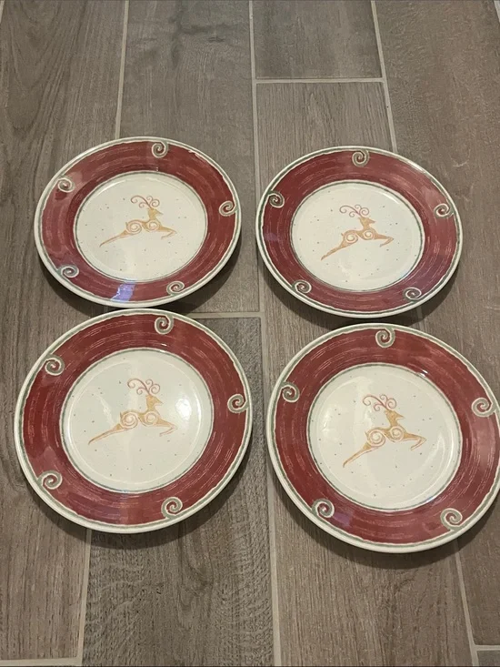 Pier 1 Rustic Reindeer Salad Plates - Set of 4 NWT