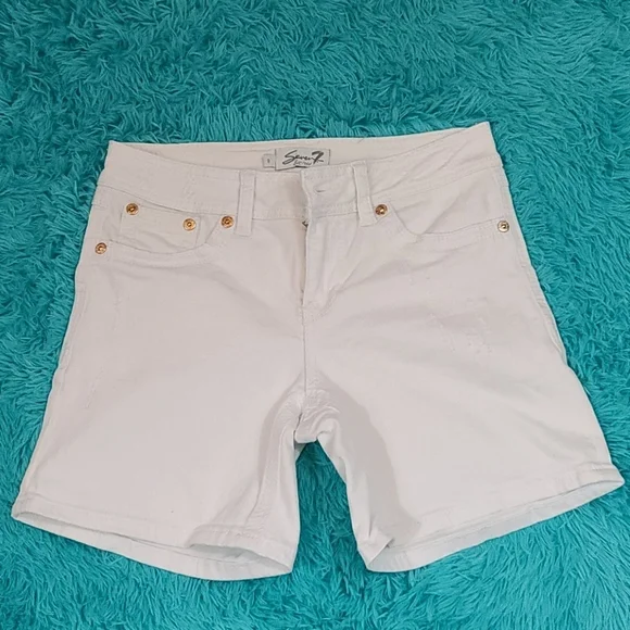 Seven7 White Distressed Denim Shorts