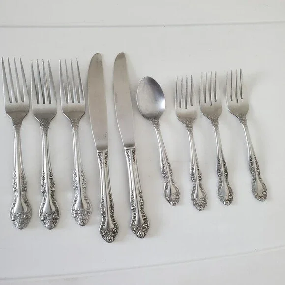 DEL-CO Rosewood Stainless Steel Flatware Set 9 Pcs Japan Forks Knives Spoon