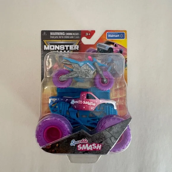Monster Jam Sparkle Smash Monster Truck and Dirt Bike Set Walmart Exclusive 1:64