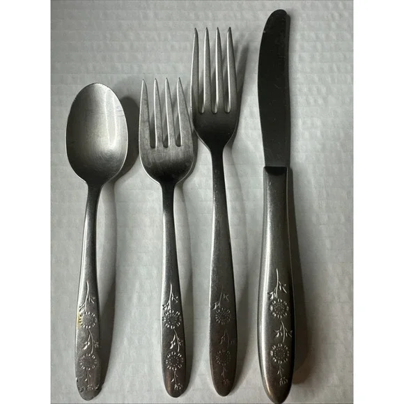 Sears WOOD DALE Stainless Floral Flatware Teaspoon‎ Salad, Dinner Fork, Knife