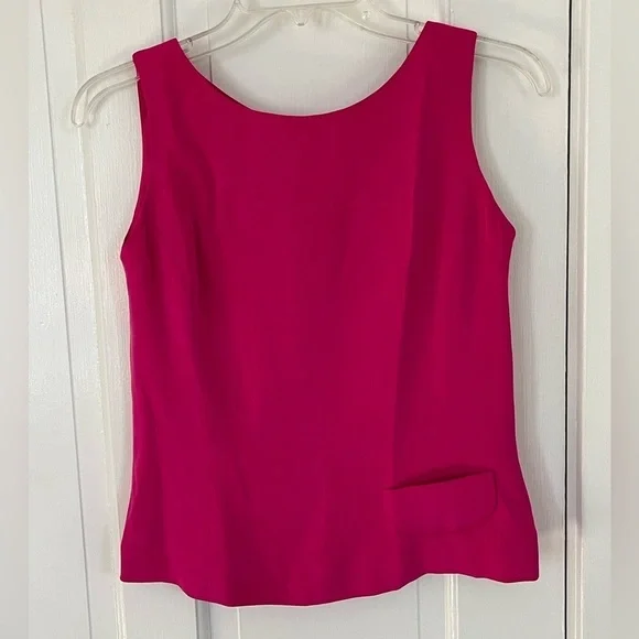 Dana Buchman 100% Silk Sleeveless Top Hot Pink Button Back Size 6 Careerwear