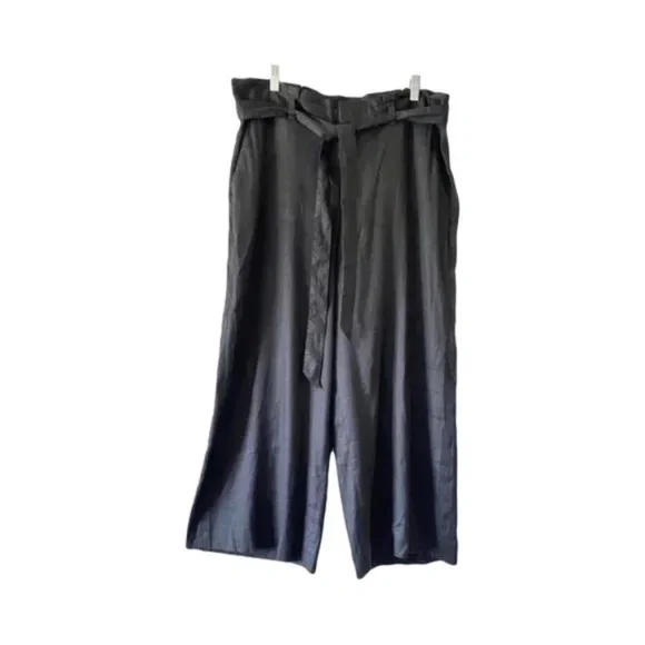 Banana Republic | Black Linen Blend High Waist Wide Leg Cropped Pants, Size 14